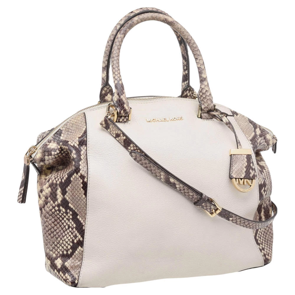 Michael Michael Kors Beige-Black Python Embossed Leather And Leather Large Riley Satchel For Women - Image 3