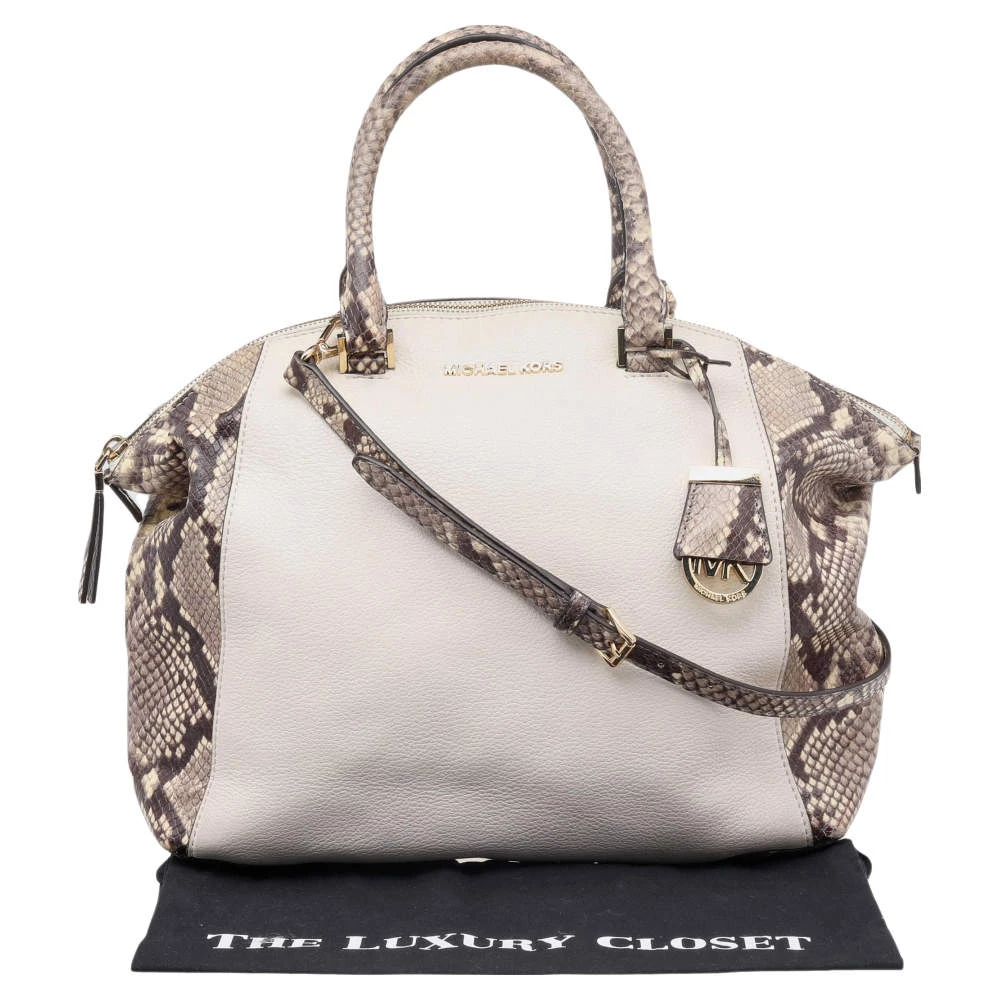 Michael Michael Kors Beige-Black Python Embossed Leather And Leather Large Riley Satchel For Women - Image 9
