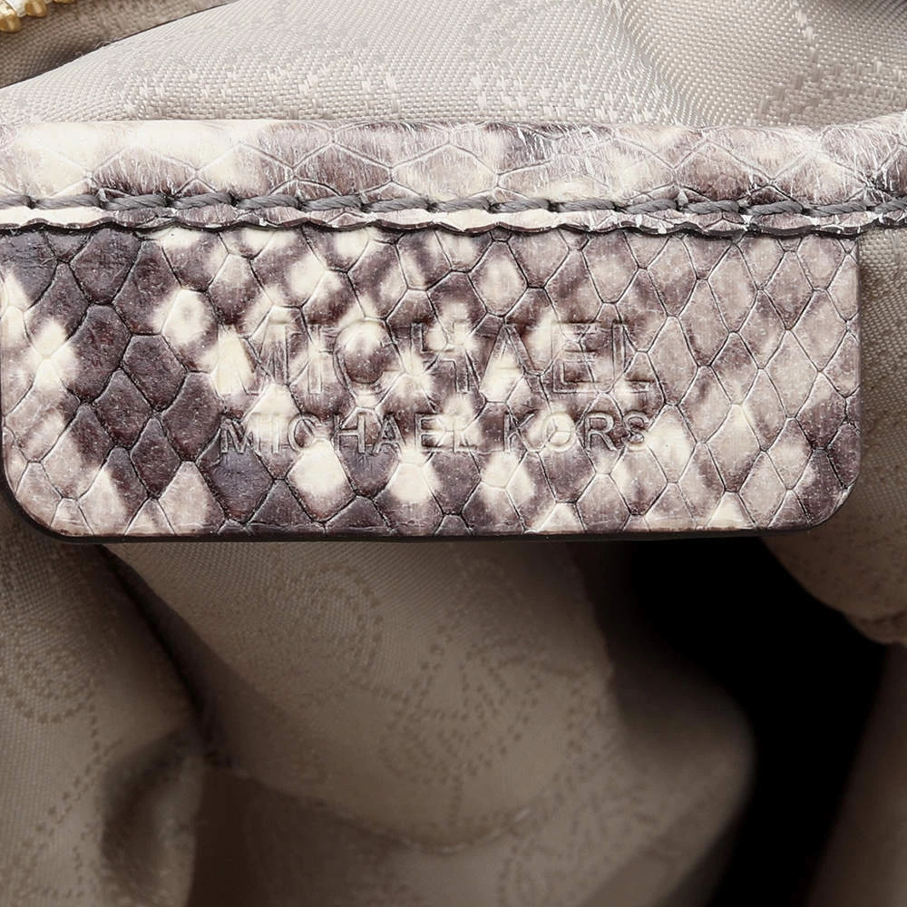 Michael Michael Kors Beige-Black Python Embossed Leather And Leather Large Riley Satchel For Women - Image 8