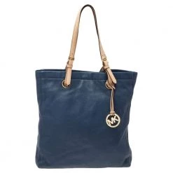 Michael Michael Kors Blue/Beige Leather Jet Set North South Tote For Women