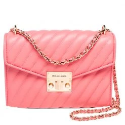 Michael Kors Peach Leather Medium Flap Rose Shoulder Bag For Women