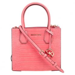 Michael Kors Peach Croc Embossed Leather Mercer Tote For Women