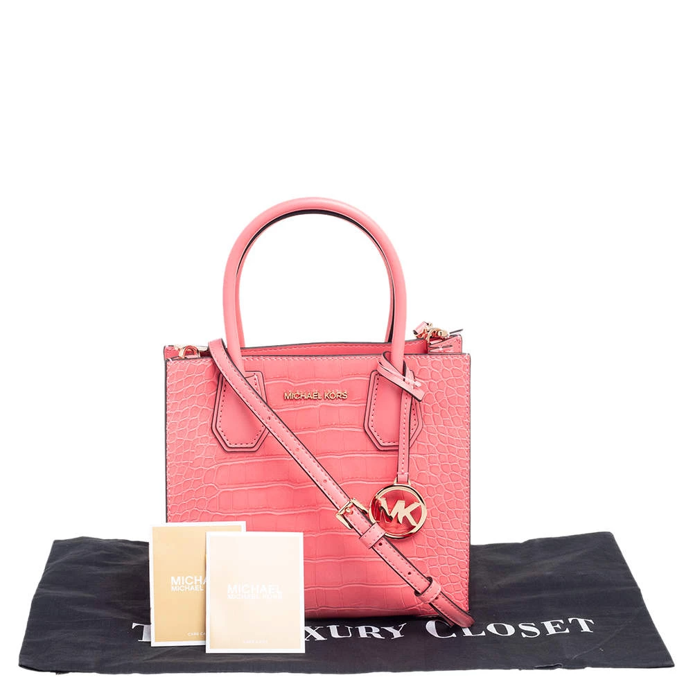 Michael Kors Peach Croc Embossed Leather Mercer Tote For Women - Image 11