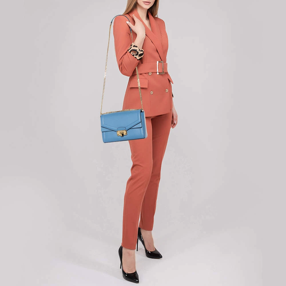 Michael Kors Blue Leather Kinsley Shoulder Bag For Women - Image 2