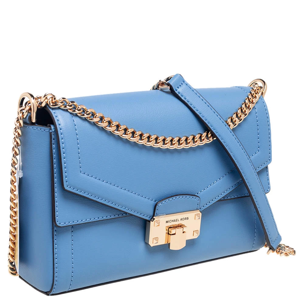 Michael Kors Blue Leather Kinsley Shoulder Bag For Women - Image 3