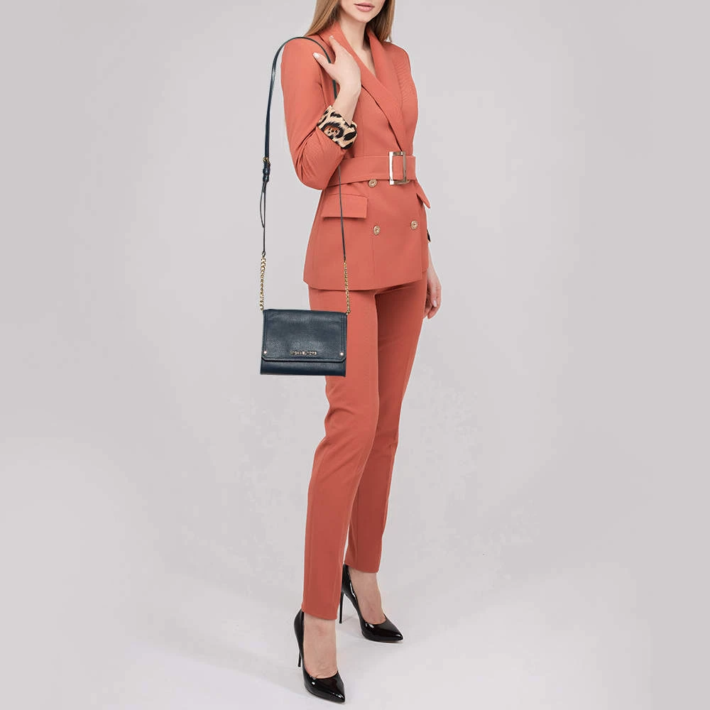 Michael Kors Navy Blue Leather Jet Set Flap Crossbody Bag For Women - Image 2