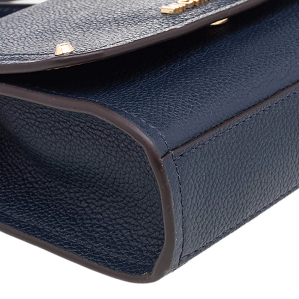 Michael Kors Navy Blue Leather Jet Set Flap Crossbody Bag For Women - Image 9