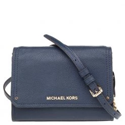 Michael Kors Navy Blue Leather Jet Set Flap Crossbody Bag For Women