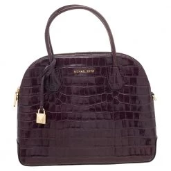 Michael Kors Burgundy Croc Embossed Leather Satchel For Women