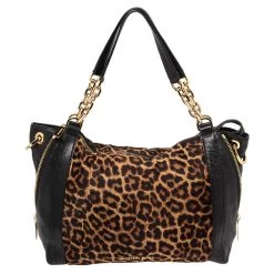 Michael Kors Black/Brown Leopard Print Pony Hair And Leather Tote For Women