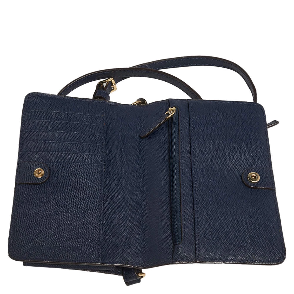 Michael Kors Blue Leather Multifunction Jet Set Travel Wallet For Women - Image 9