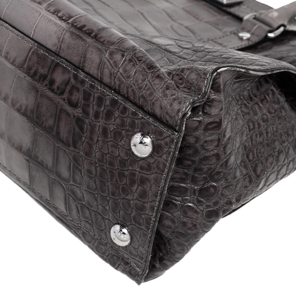 MICHAEL Michael Kors Black/Grey Croc Embossed Leather Large Hamilton North South Tote For Women - Image 10
