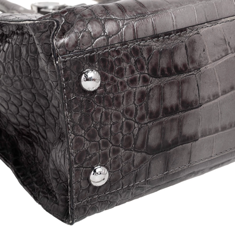 MICHAEL Michael Kors Black/Grey Croc Embossed Leather Large Hamilton North South Tote For Women - Image 11