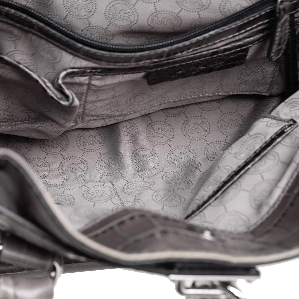 MICHAEL Michael Kors Black/Grey Croc Embossed Leather Large Hamilton North South Tote For Women - Image 7