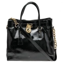 MICHAEL Michael Kors Black Patent Leather Large Hamilton North South Tote For Women