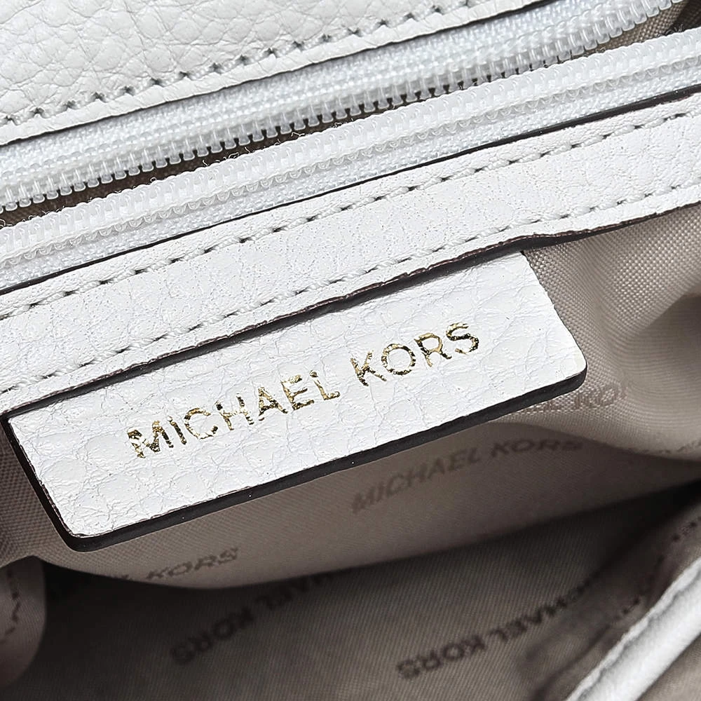 Michael Kors White/Gold Leather Isadore Stitch Top Handle Bag For Women - Image 7