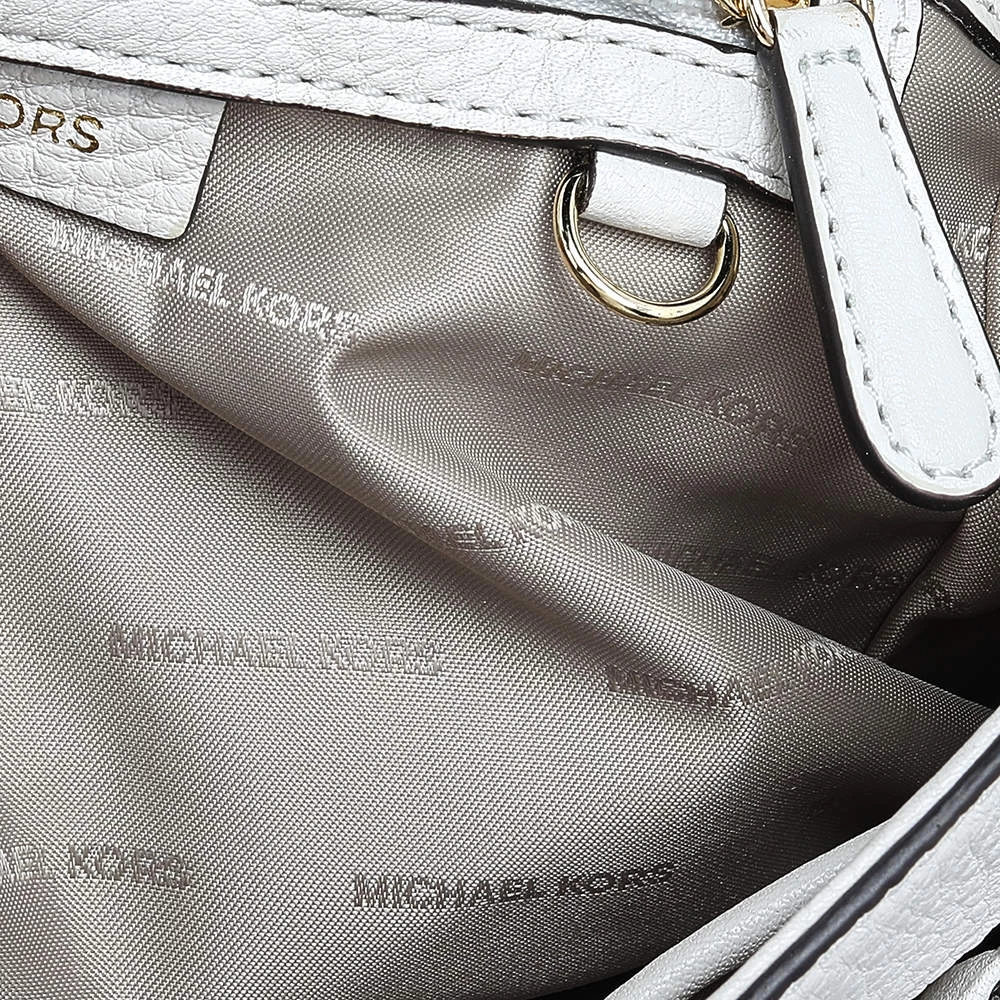 Michael Kors White/Gold Leather Isadore Stitch Top Handle Bag For Women - Image 8
