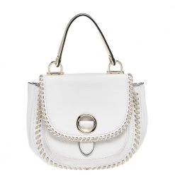 Michael Kors White/Gold Leather Isadore Stitch Top Handle Bag For Women