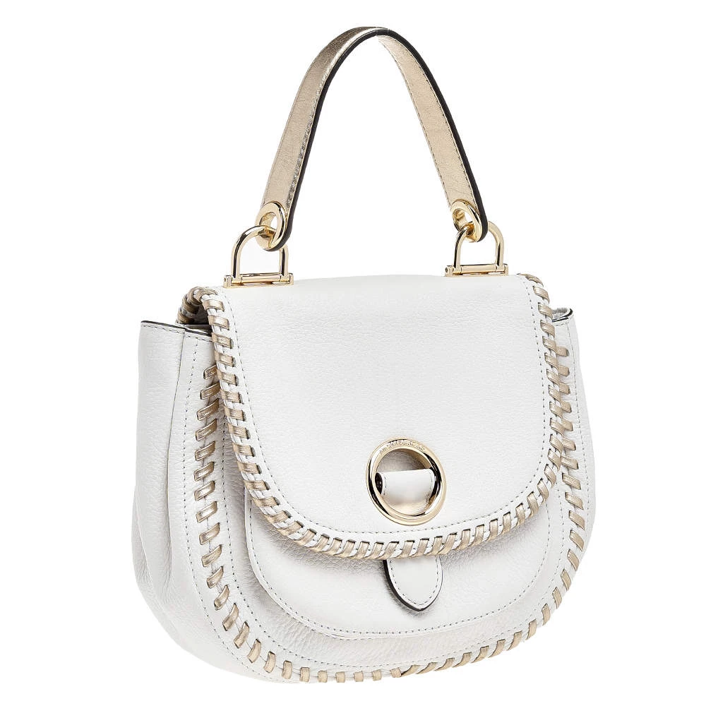 Michael Kors White/Gold Leather Isadore Stitch Top Handle Bag For Women - Image 3