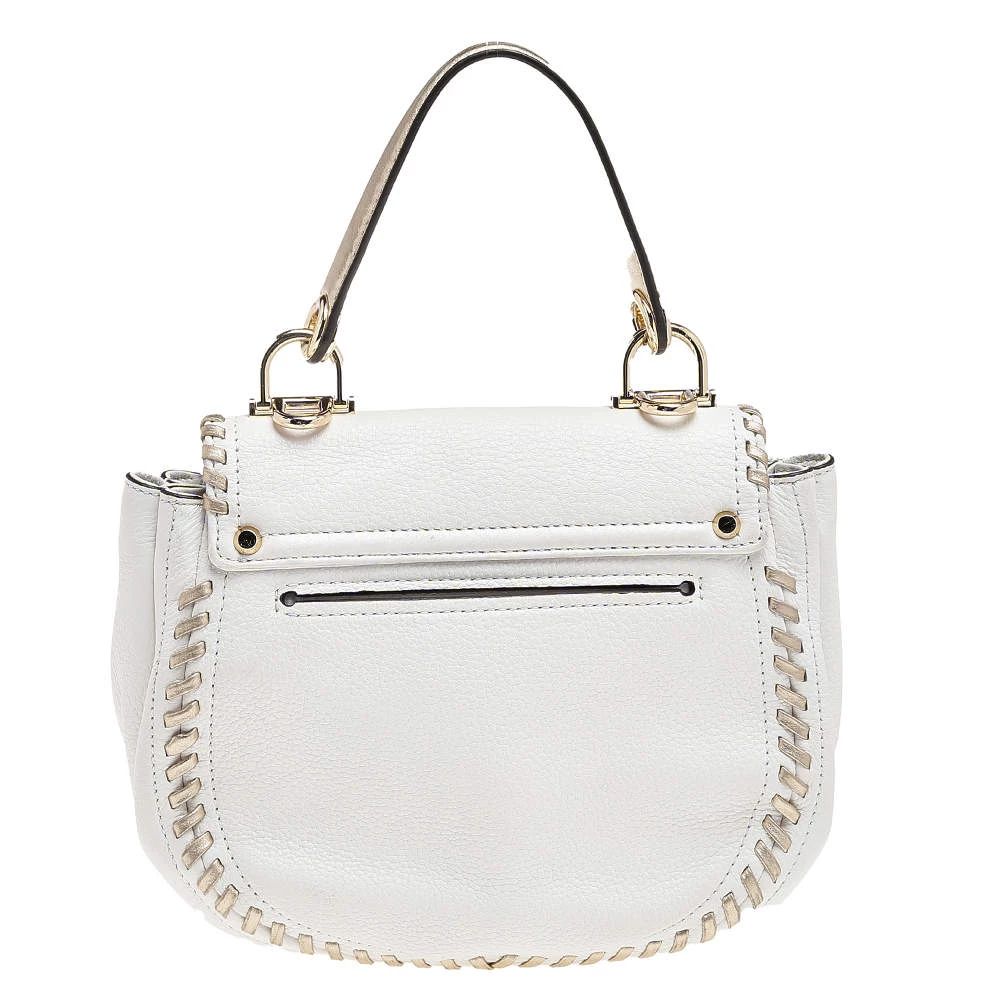 Michael Kors White/Gold Leather Isadore Stitch Top Handle Bag For Women - Image 4