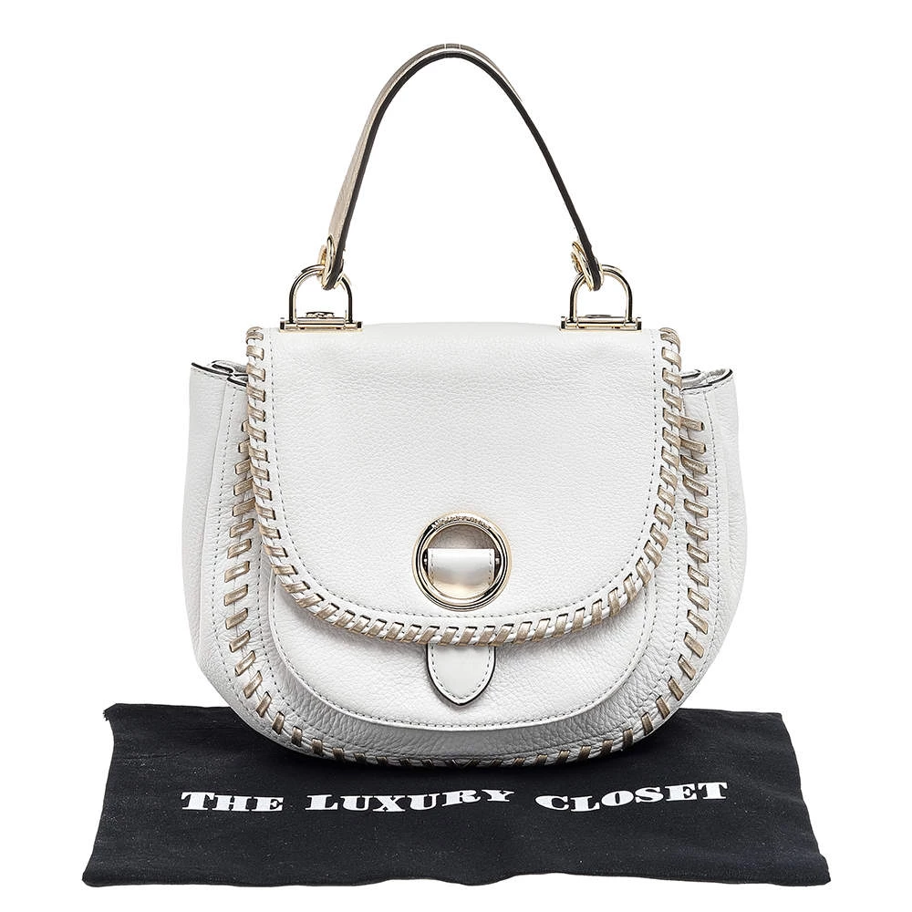 Michael Kors White/Gold Leather Isadore Stitch Top Handle Bag For Women - Image 10