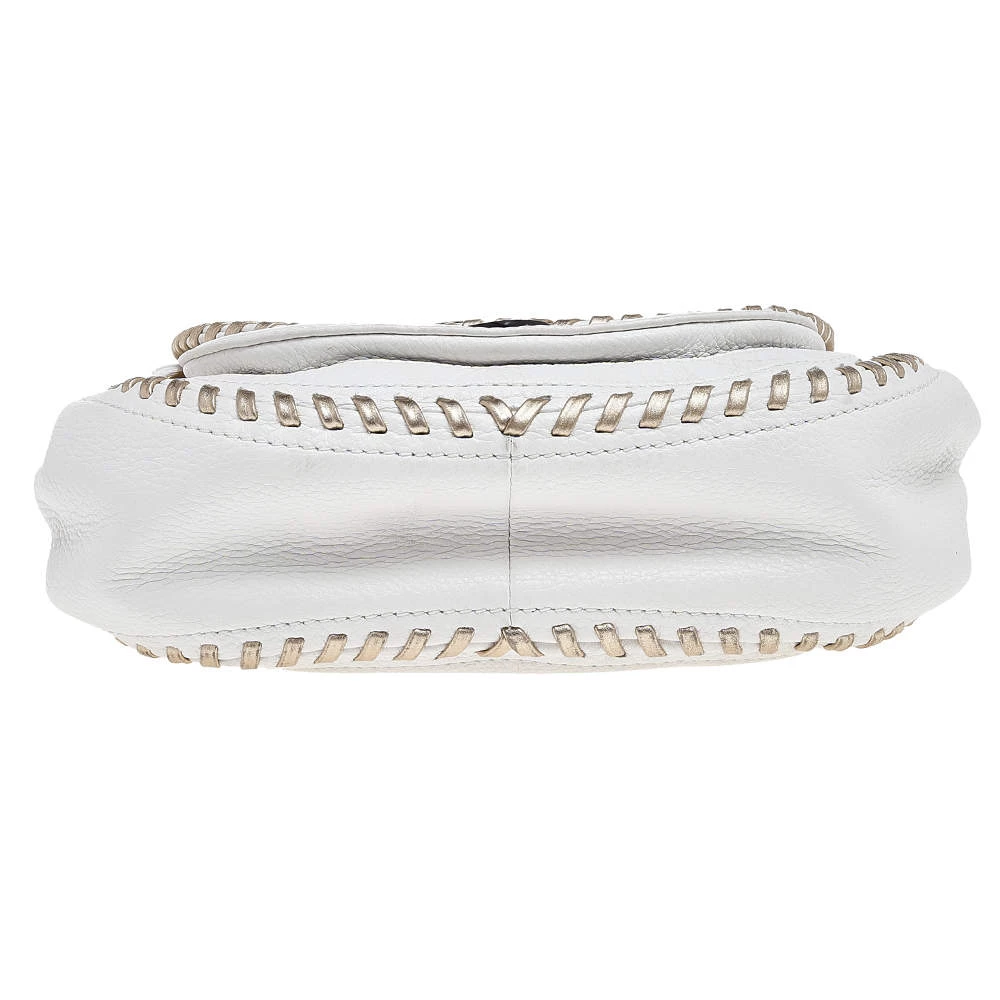 Michael Kors White/Gold Leather Isadore Stitch Top Handle Bag For Women - Image 6
