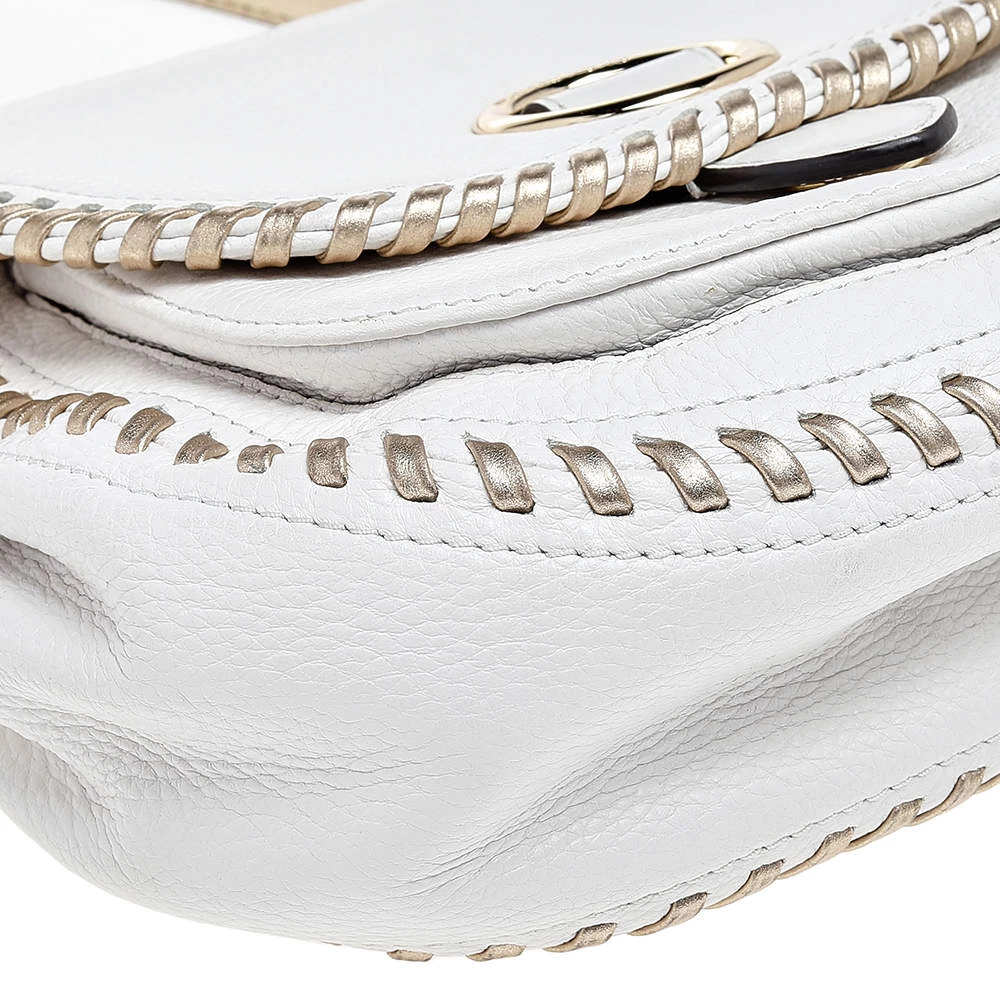 Michael Kors White/Gold Leather Isadore Stitch Top Handle Bag For Women - Image 11