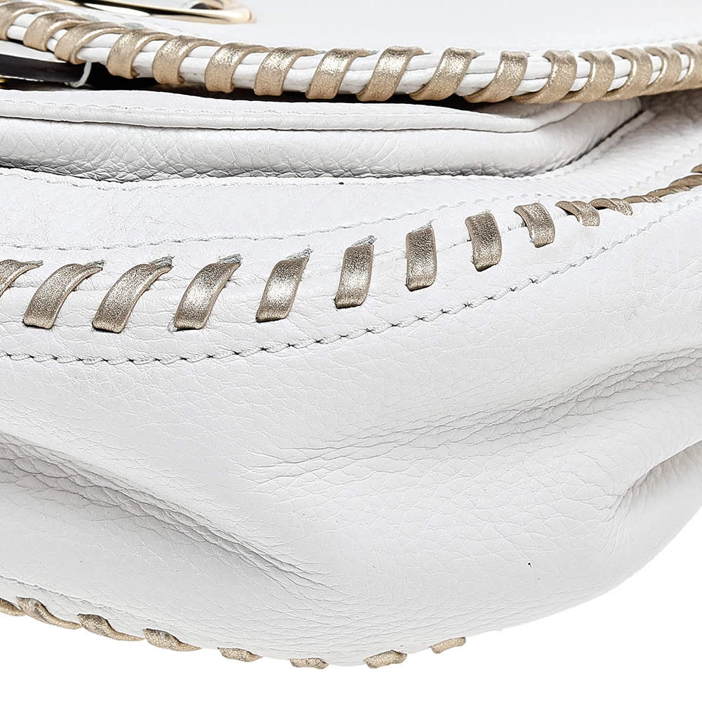 Michael Kors White/Gold Leather Isadore Stitch Top Handle Bag For Women - Image 12