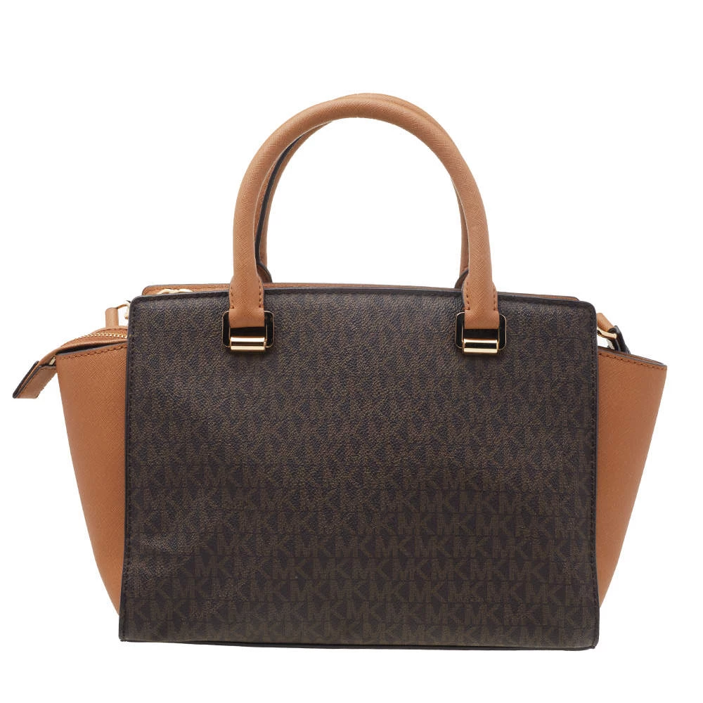 Michael Kors Brown Leather Pyramid Quilt Studded Selma Satchel For Women - Image 4