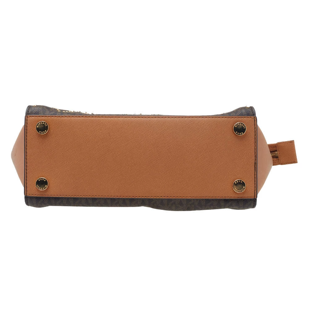 Michael Kors Brown Leather Pyramid Quilt Studded Selma Satchel For Women - Image 7