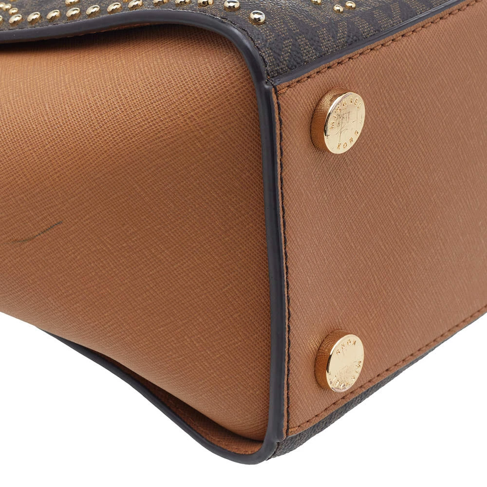 Michael Kors Brown Leather Pyramid Quilt Studded Selma Satchel For Women - Image 11