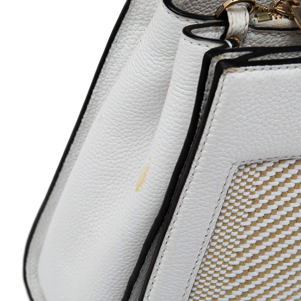Michael Kors White Leather And Straw Medium Kinsley Accordion Tote For Women - Image 6