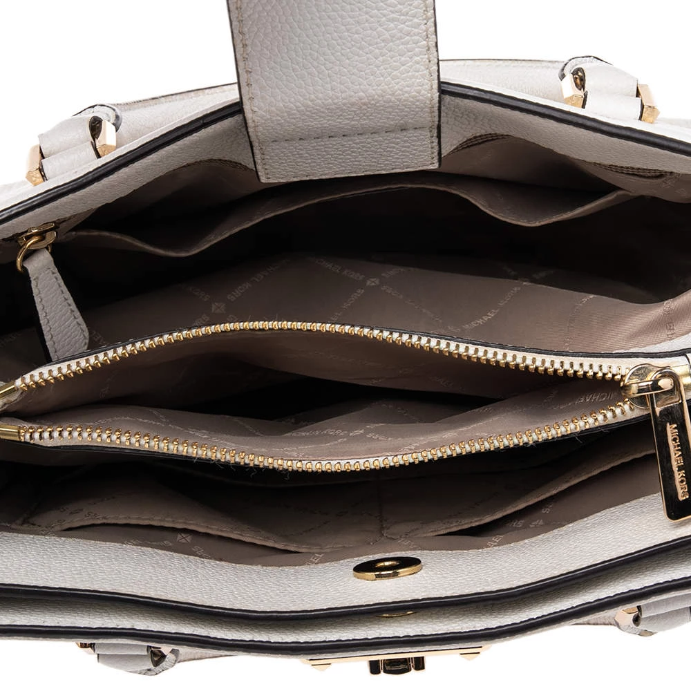 Michael Kors White Leather And Straw Medium Kinsley Accordion Tote For Women - Image 8