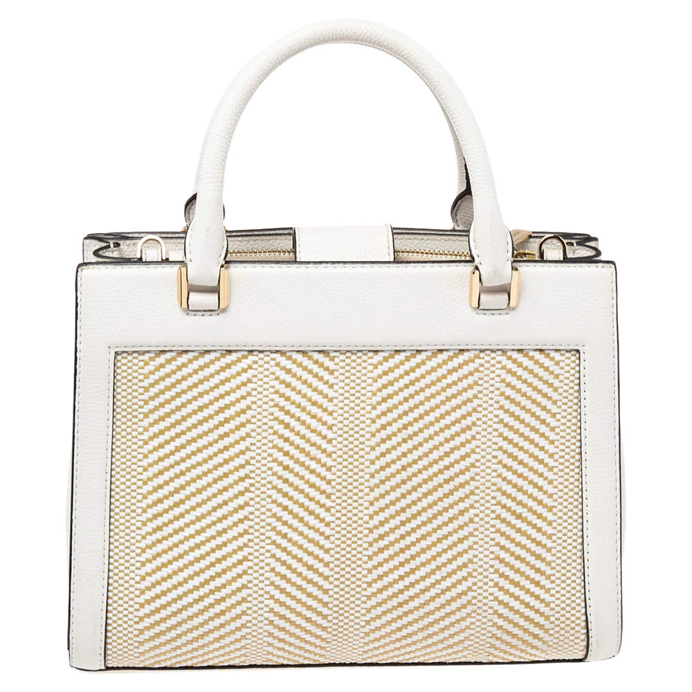 Michael Kors White Leather And Straw Medium Kinsley Accordion Tote For Women - Image 4