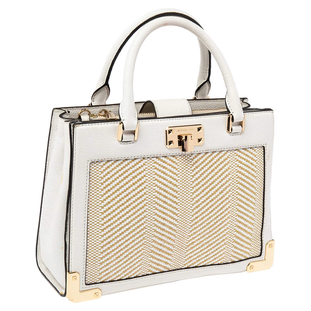 Michael Kors White Leather And Straw Medium Kinsley Accordion Tote For Women - Image 3