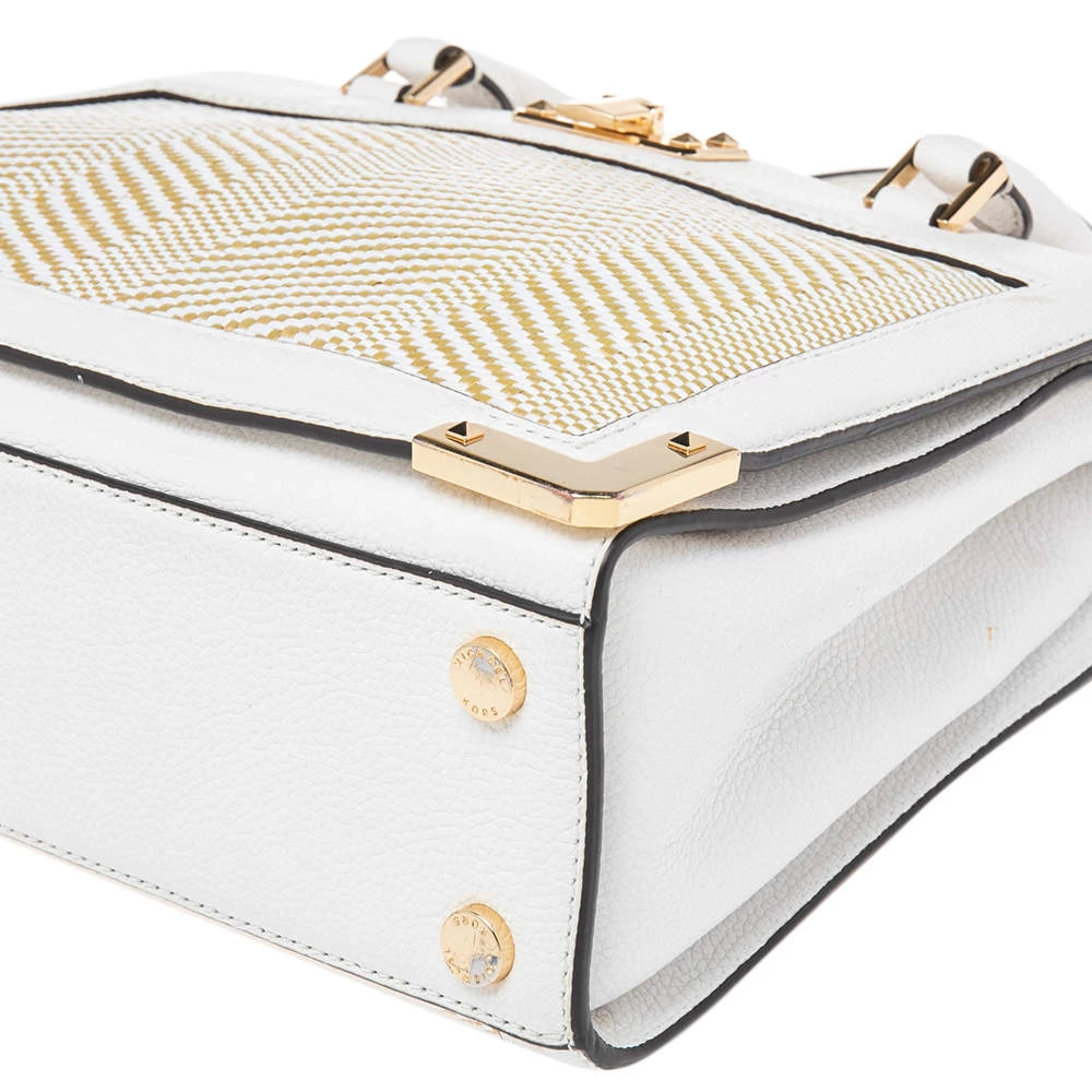 Michael Kors White Leather And Straw Medium Kinsley Accordion Tote For Women - Image 12