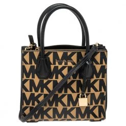 Michael Kors Black/Brown Signature Embossed Leather Mini Mercer Tote For Women