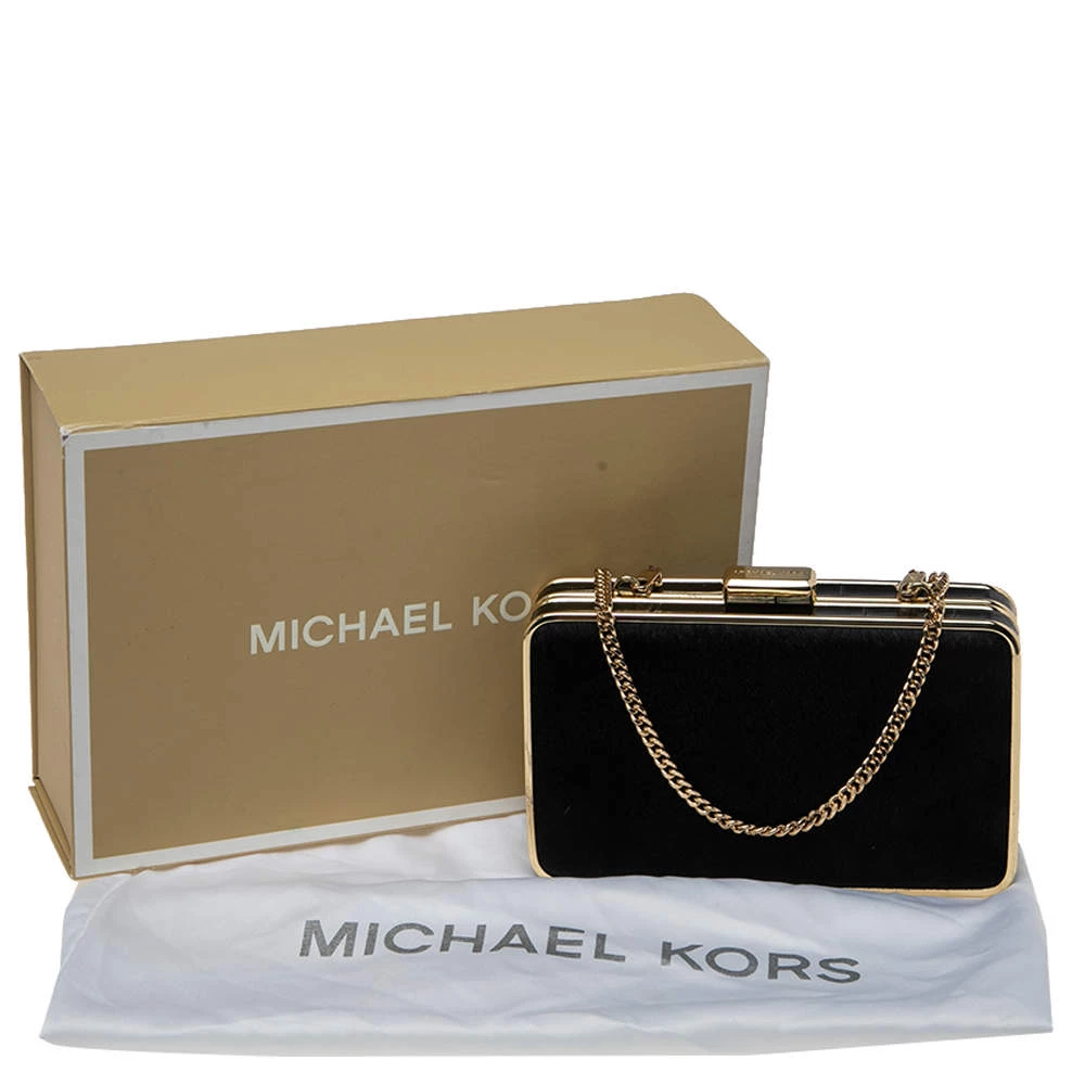 Michael Kors Black Calf Hair And Croc Embossed Leather Elsie Chain Clutch For Women - Image 9