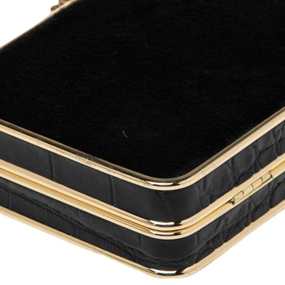 Michael Kors Black Calf Hair And Croc Embossed Leather Elsie Chain Clutch For Women - Image 11