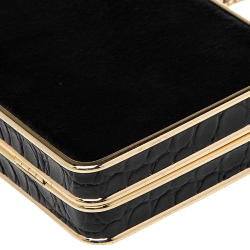 Michael Kors Black Calf Hair And Croc Embossed Leather Elsie Chain Clutch For Women - Image 10