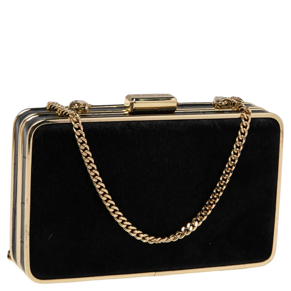 Michael Kors Black Calf Hair And Croc Embossed Leather Elsie Chain Clutch For Women - Image 3