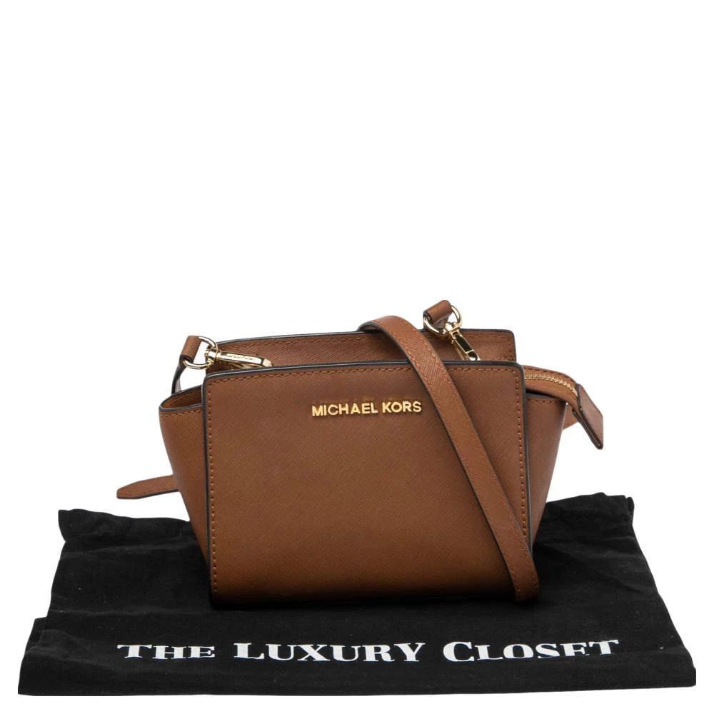 Michael Kors Brown Leather Mini Selma Crossbody Bag For Women - Image 9