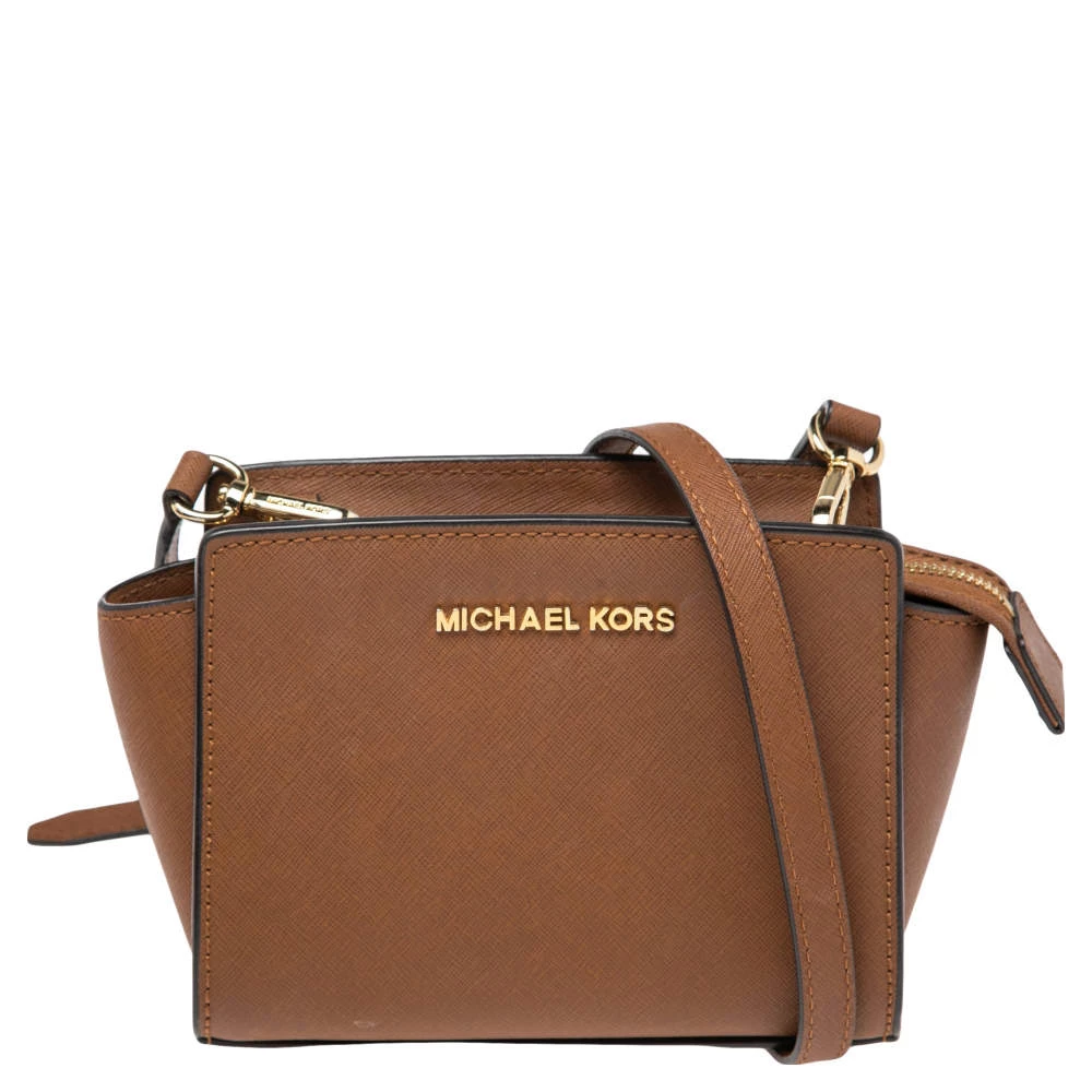 Michael Kors Brown Leather Mini Selma Crossbody Bag For Women