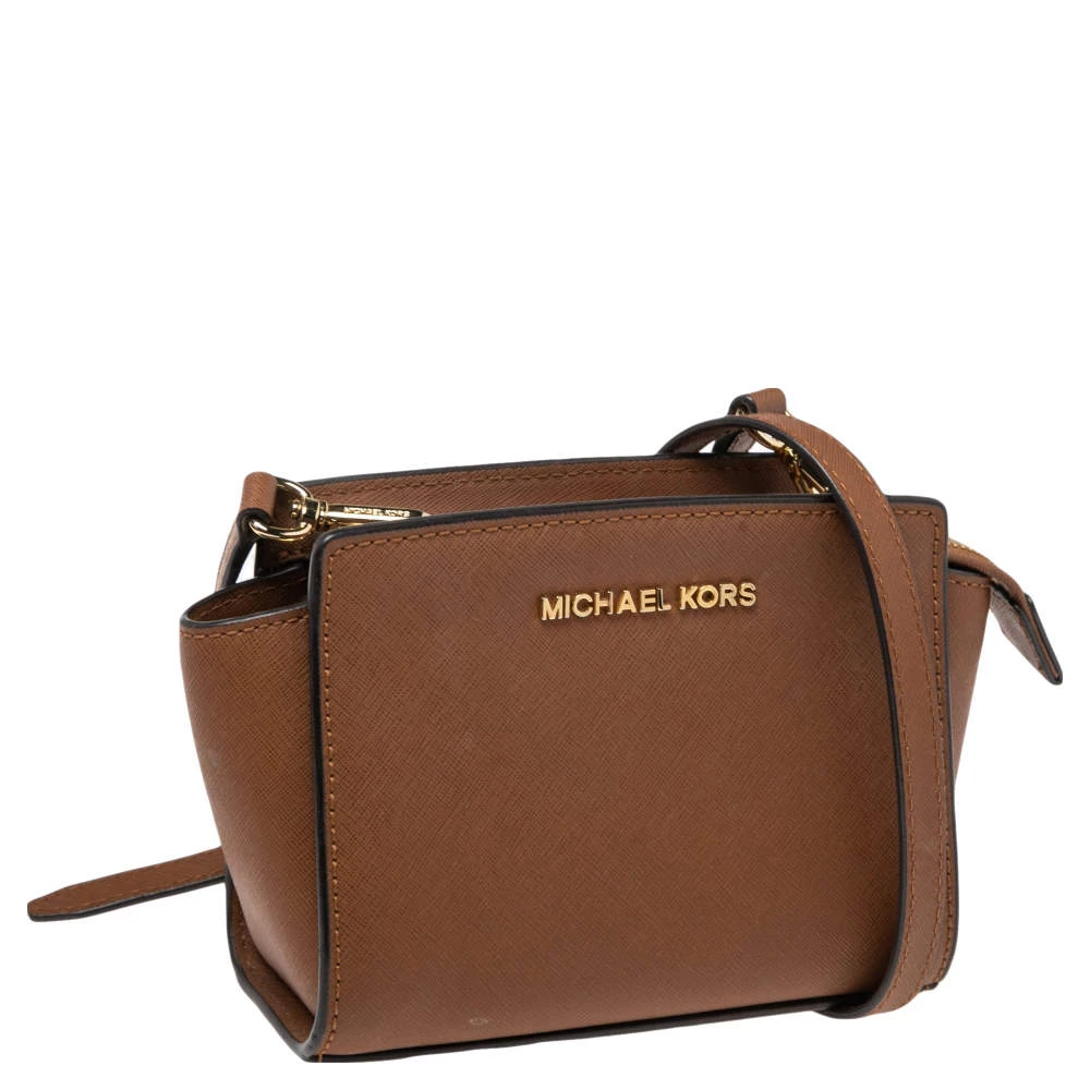 Michael Kors Brown Leather Mini Selma Crossbody Bag For Women - Image 3