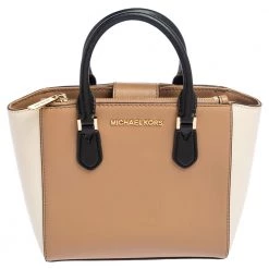 Michael Kors Beige/White Leather Small Carolyn Tote For Women