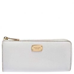 Michael Kors Off White Leather Zip Continental Wallet For Women