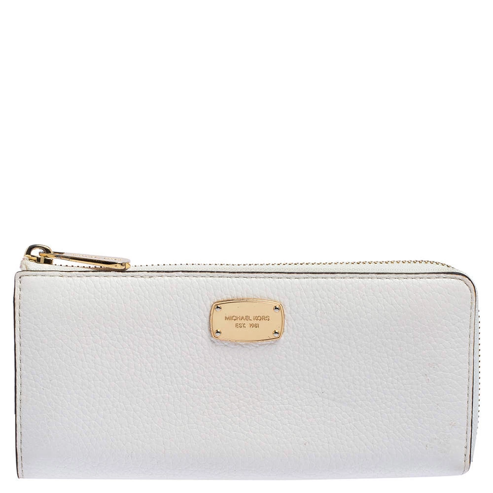 Michael Kors Off White Leather Zip Continental Wallet For Women