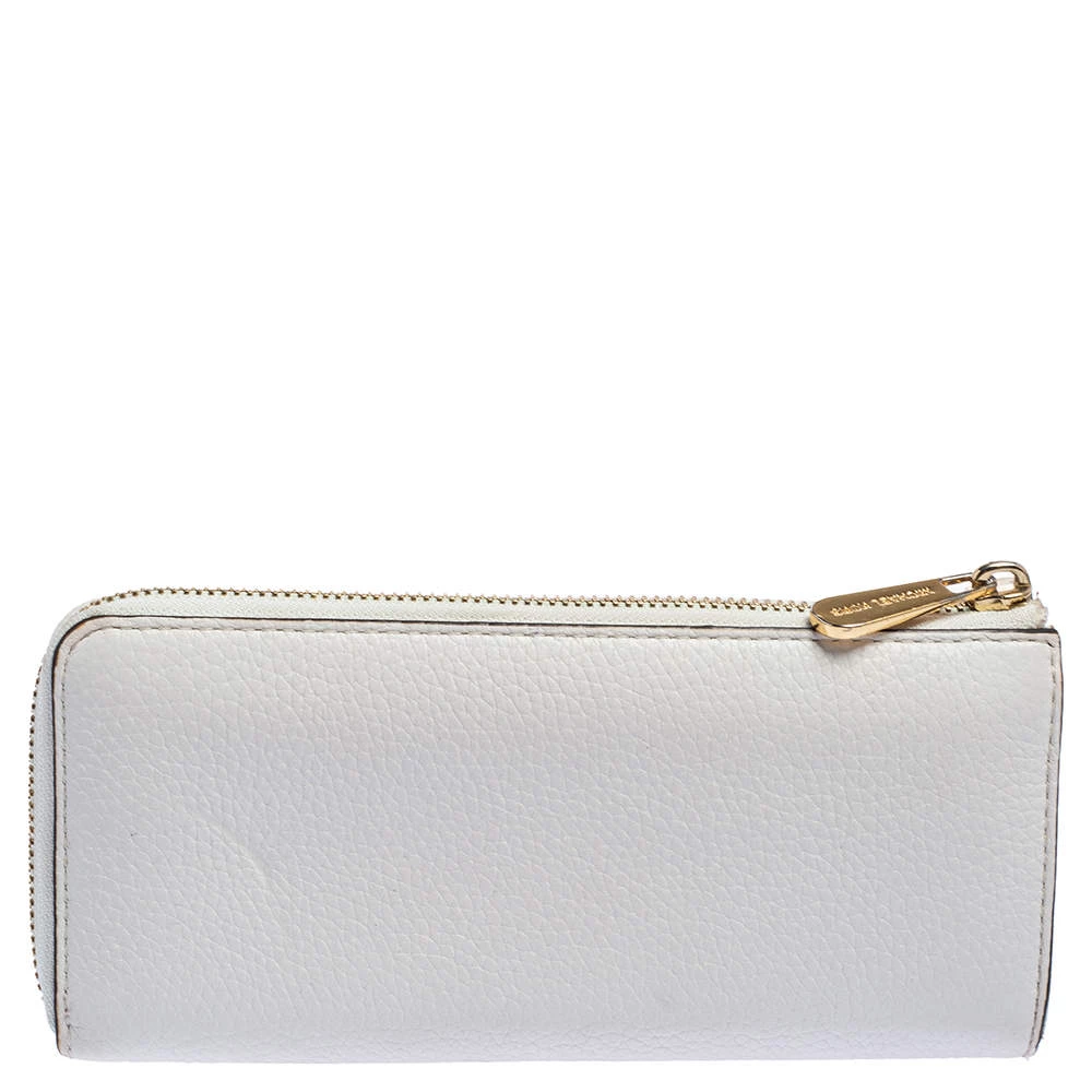 Michael Kors Off White Leather Zip Continental Wallet For Women - Image 5