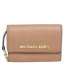 Michael Kors Beige Saffinao Leather Jet Set Travel Card Case For Women