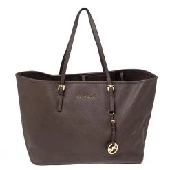 Michael Kors Dark Brown Leather Large Jet Set Travel Tote For Women